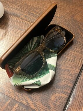 Garrett Leight Woz Gold Sunglasses Blue lens